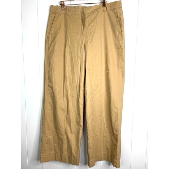 J. Crew Pants - J. Crew Tan Wide Leg Chino Flat Front Pants with Rhinestone Detailing Size 14